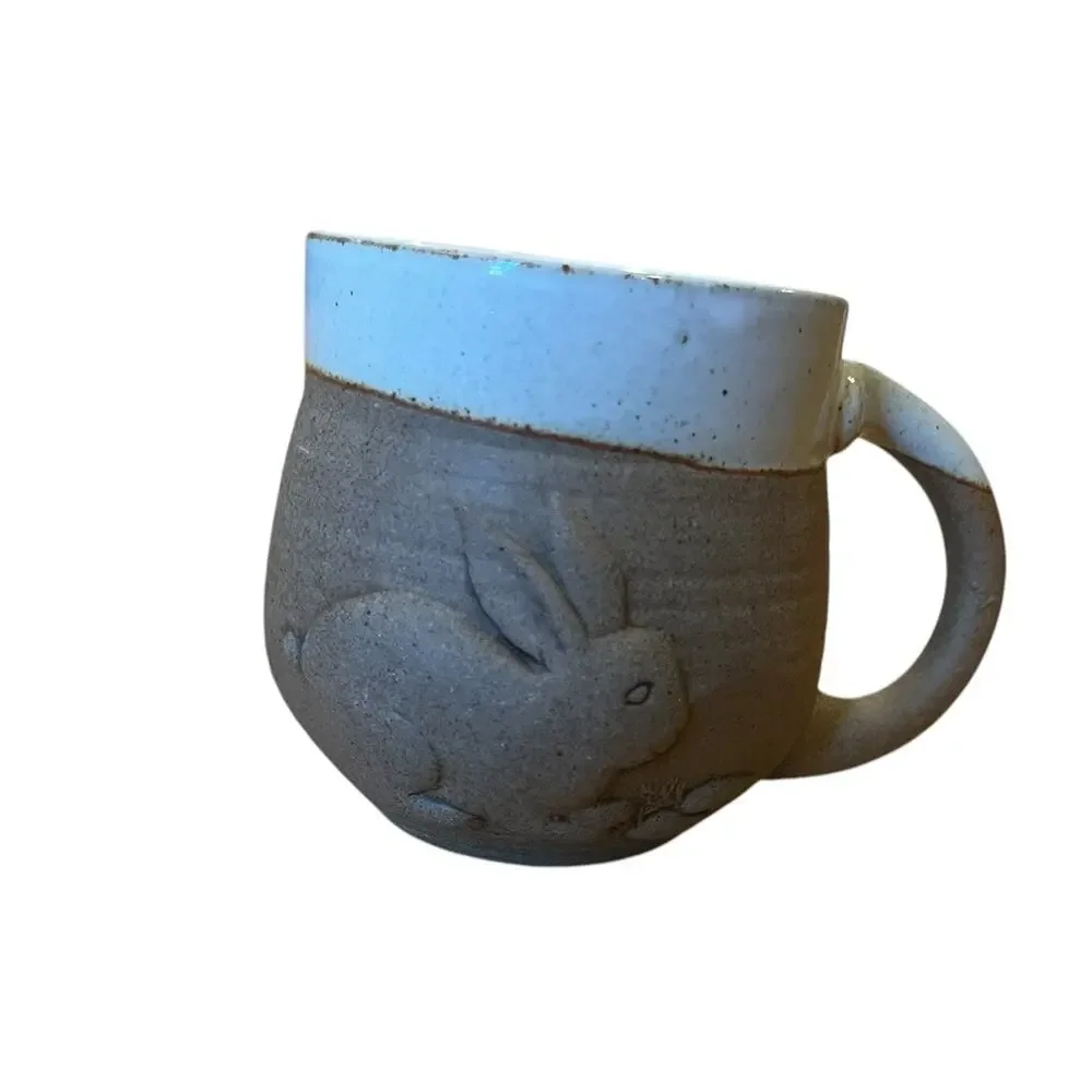 Vintage Brown 3D Farmhouse Bunny Rabbit Mug Coffee Cup Earthenware 4”